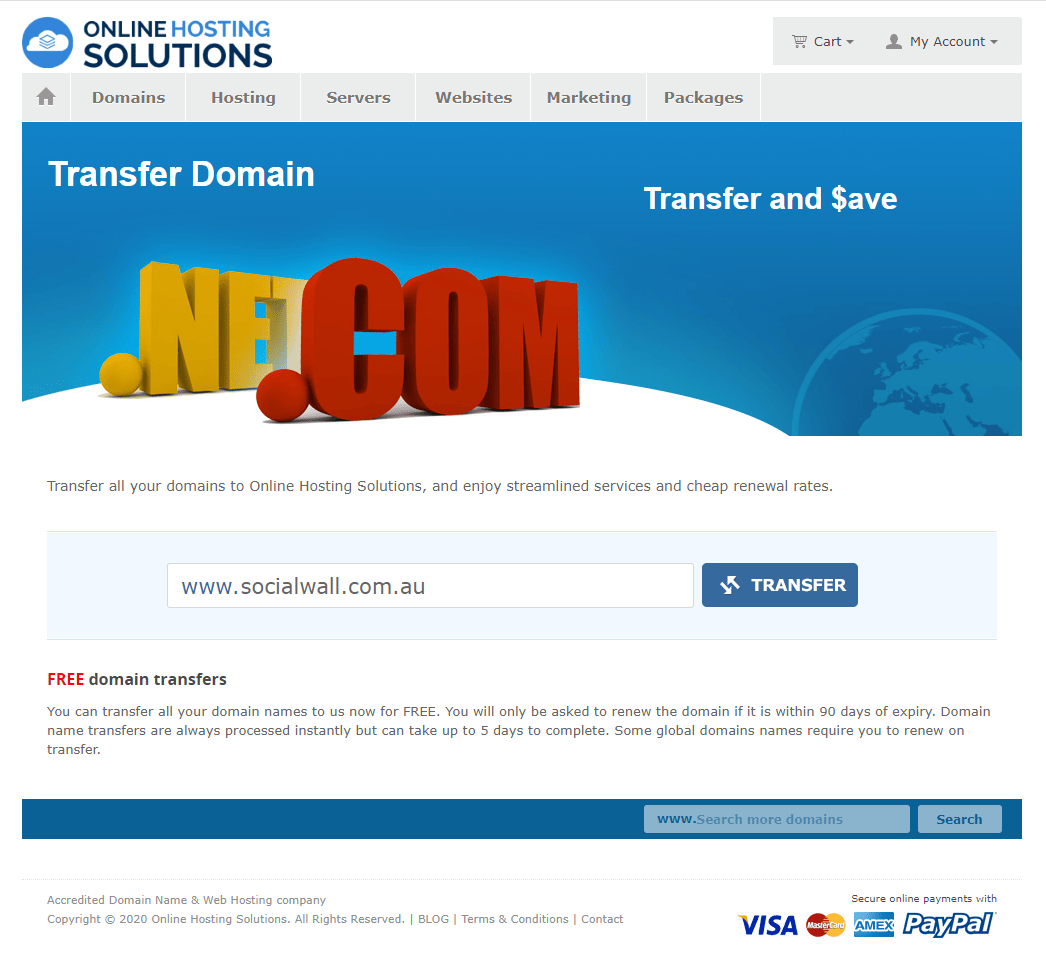 Online Hosting Solutions Domain Transfer
